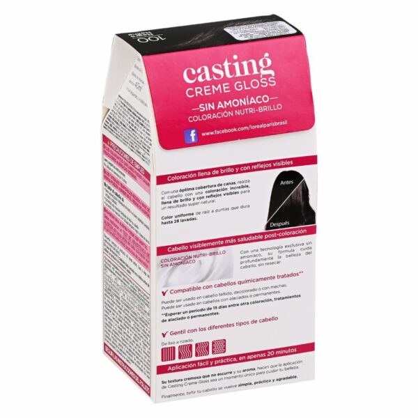 Tinte Para Cabello Creme Gloss Tono 100 Negro Rico Sin Amoníaco CASTING GLOSS L'ORÉAL 1 Kit - Imagen 2