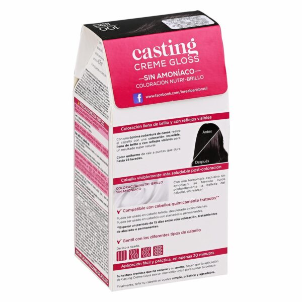 Tinte Para Cabello Creme Gloss Tono 100 Negro Rico Sin Amoníaco CASTING GLOSS L´ORÉAL 1 Kit - Imagen 2