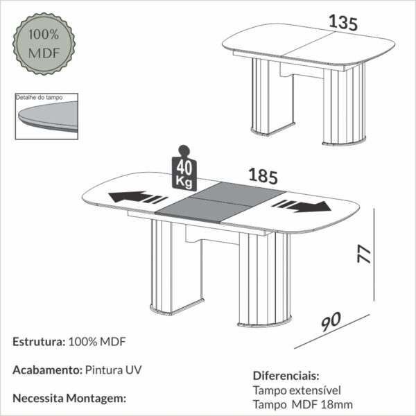 Mesa De Comedor Extensible DALLA COSTA MDF - Imagen 6