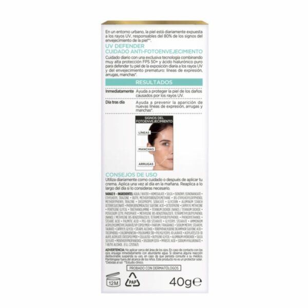 Protector Solar Facial Uv Defender Fps 50+ Anti Brillo L´ORÉAL 40 G - Imagen 8