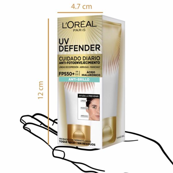 Protector Solar Facial Uv Defender Fps 50+ Anti Brillo L´ORÉAL 40 G - Imagen 9