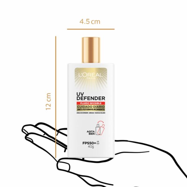 Protector Solar Facial Uv Defender Fps 50+ Fluido Invisible L´ORÉAL 40 G - Imagen 8