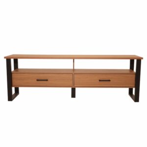 Mesa De Tv Industrial 2 Cajones Hasta 60" Color Freijó Negro DALLA COSTA MDF
