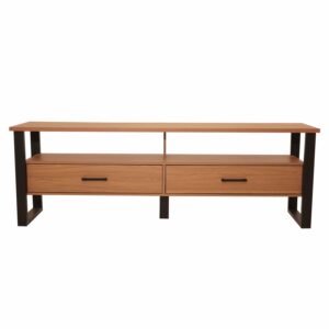 Mesa De Tv Industrial 2 Cajones Hasta 60" Color Freijó Negro DALLA COSTA MDF