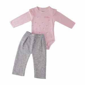 Conjunto Body Manga Larga Rosado Claro Y Pantalón Gris KAMYLUS
