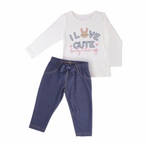 Conjunto Blusa Manga Larga Beige Y Pantalón Azul KAMYLUS