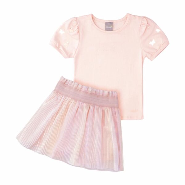 Conjunto Blusa Manga Corta Y Falda Rosada