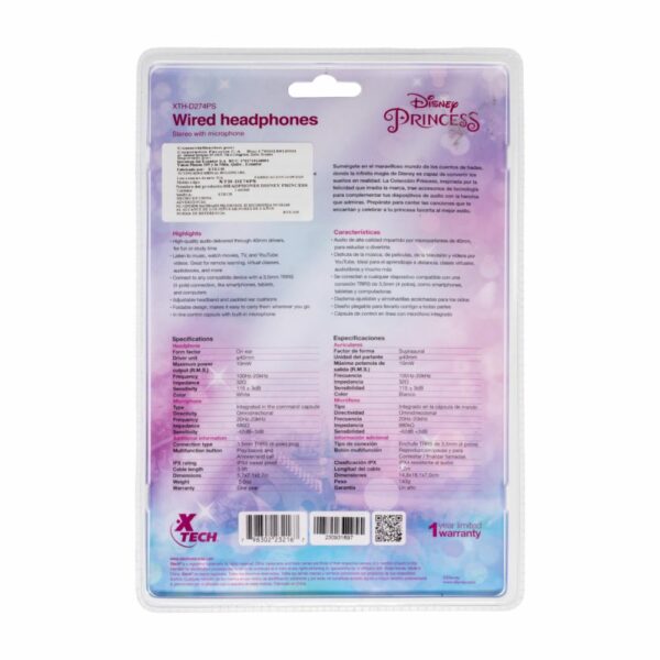 Audífonos Disney Princesas XTH-D274PS XTECH Con Cable - Imagen 2