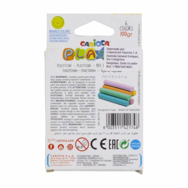 Plastilina Colores Pastel Surtida CARIOCA 6 Uds X 100G