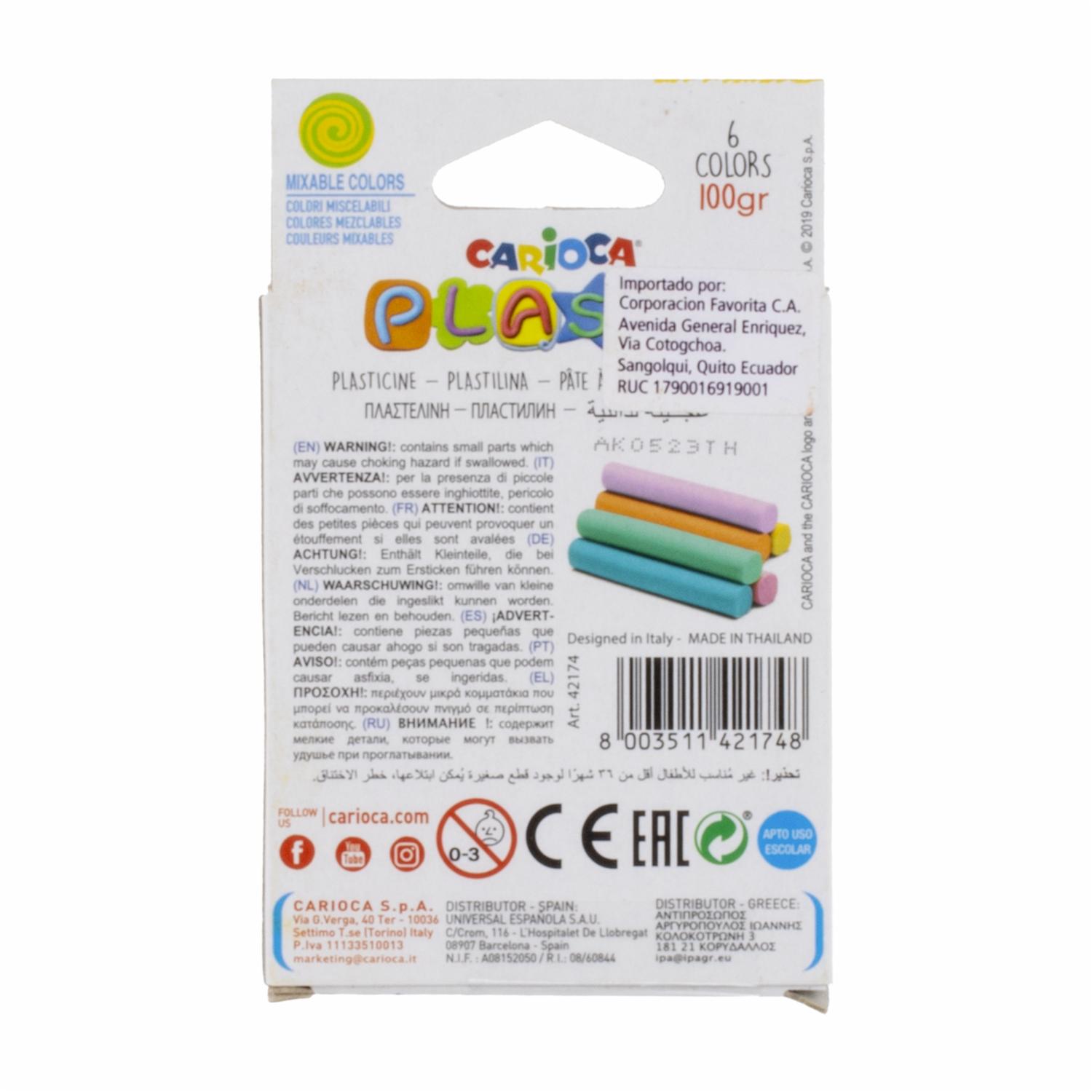 Plastilina Colores Pastel Surtida CARIOCA 6 Uds X 100G - Imagen 2