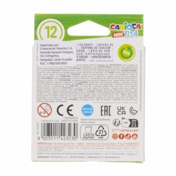 Lapices De Colores Mini Colores Brillantes CARIOCA X 12 Uds - Imagen 2