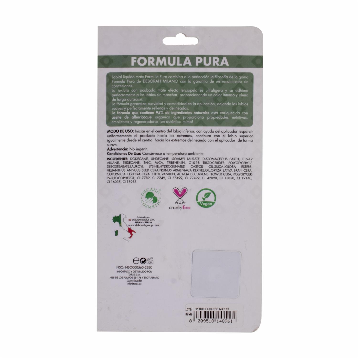 Labial Líquido Mate Fp Ross 02 DEBORAH MILANO 8 Ml - Imagen 2