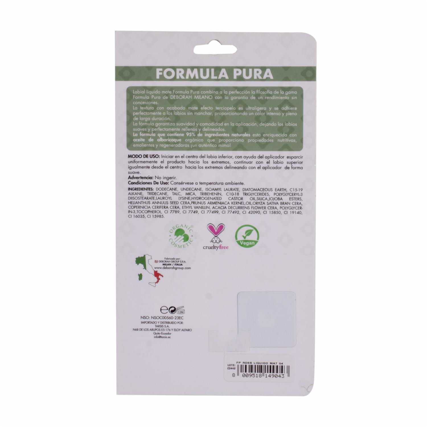 Labial Líquido Mate Fp Ross 04 DEBORAH MILANO 8 Ml - Imagen 2