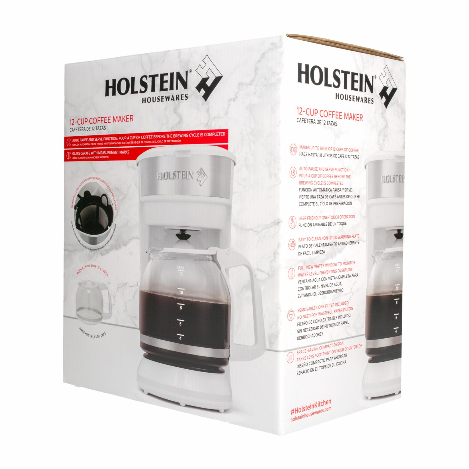 Cafetera Eléctrica Cromada Con Blanco HH-09101014W HOLSTEIN 12 Tazas