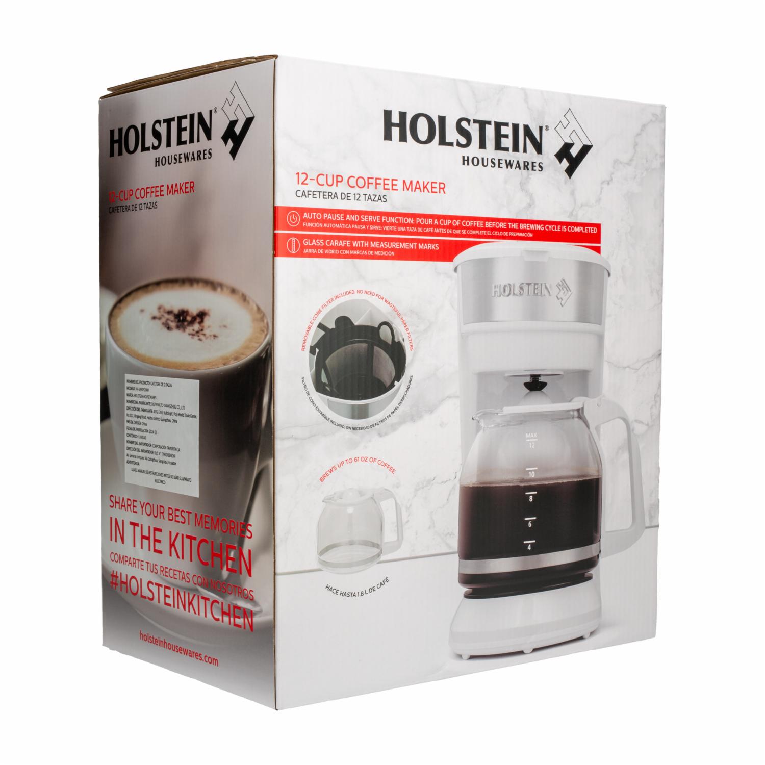 Cafetera Eléctrica Cromada Con Blanco HH-09101014W HOLSTEIN 12 Tazas - Imagen 3