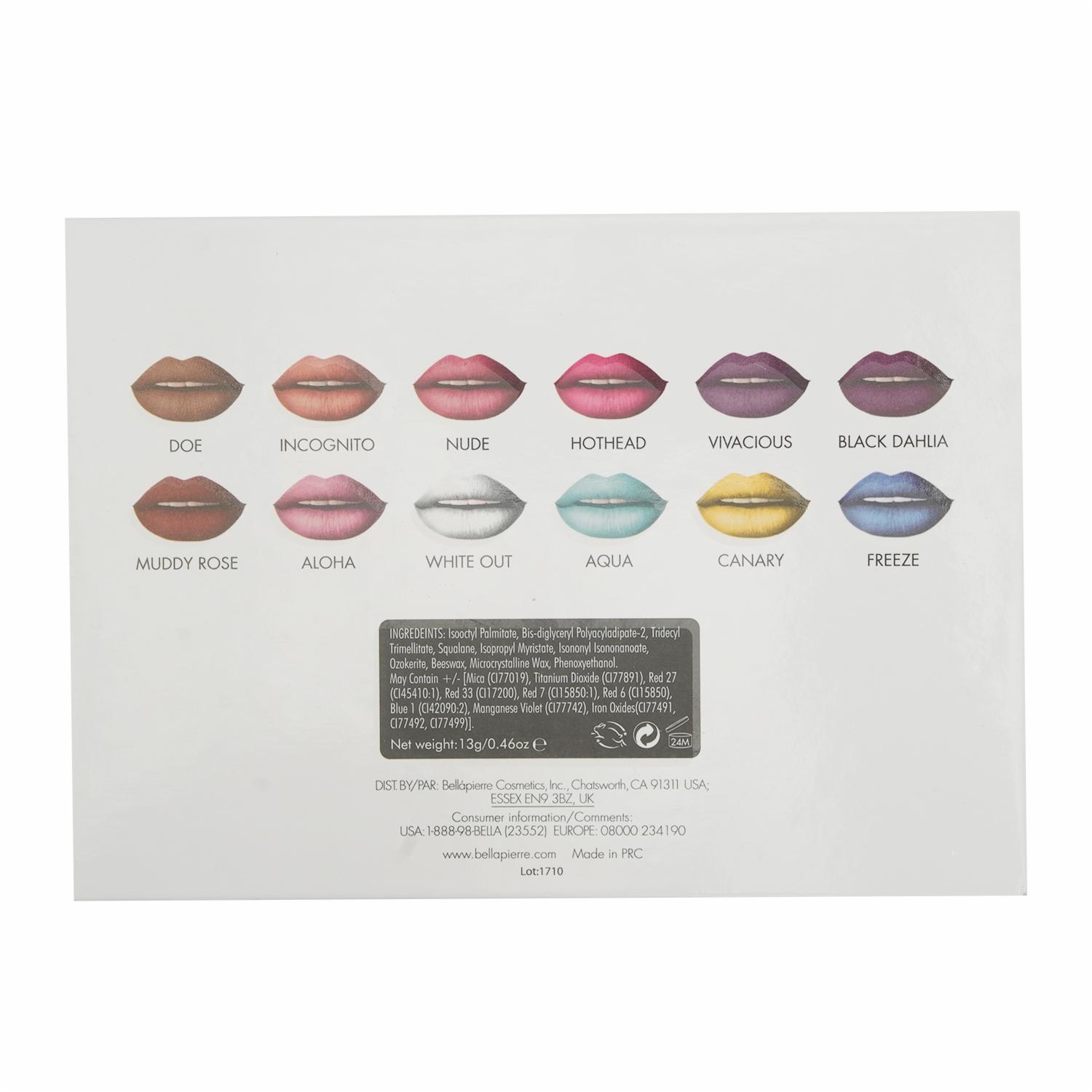 Juego Derm Paleta X12 Labiales Mate BELLÁPIERRE COSMETICS Paquete - Imagen 7