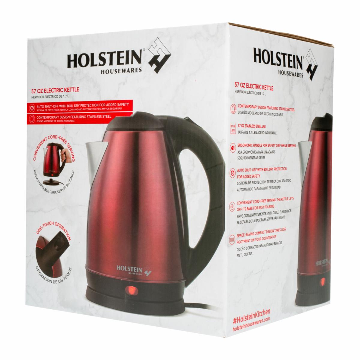 Tetera Eléctrica Rojo Metal HOLSTEIN 1.8 lt
