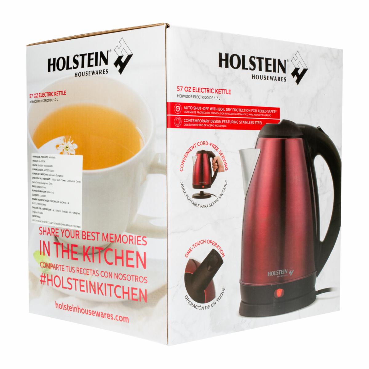 Tetera Eléctrica Rojo Metal HOLSTEIN 1.8 lt