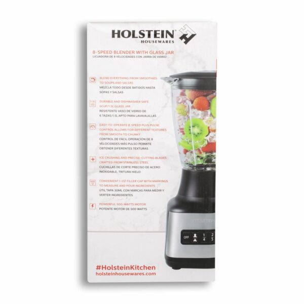 Licuadora 500 Watts HH-09101022SS HOLSTEIN 8 Velocidades - Imagen 3