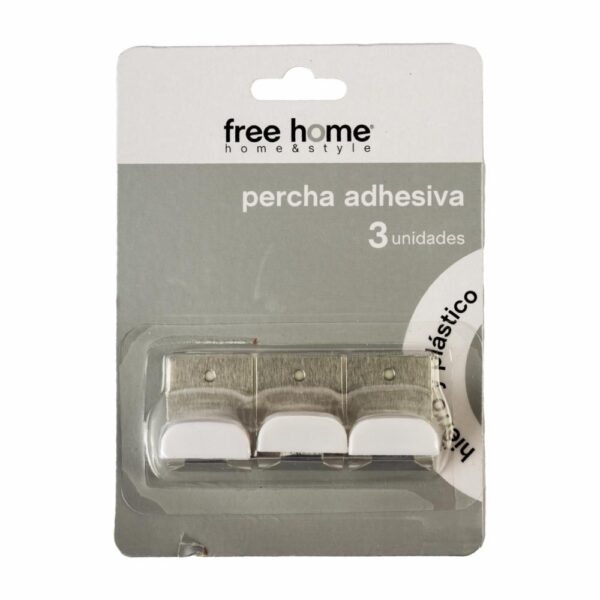 Set Ganchos Adhesivos Metal Y Plástico Blanco FREE HOME x 3 Piezas