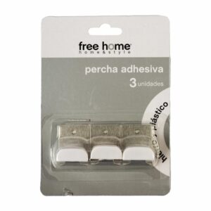 Set Ganchos Adhesivos Metal Y Plástico Blanco FREE HOME x 3 Piezas