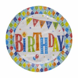 Plato Tendido Fiesta Happy Birthday Celeste 22,8 Cm FESTA X 6 Uds