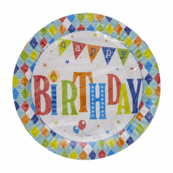 Plato Tendido Fiesta Happy Birthday Celeste 22,8 Cm FESTA X 6 Uds