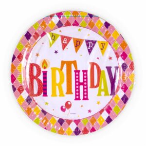Plato Tendido Fiesta Happy Birthday Rosado 22,8 Cm FESTA X 6 Uds