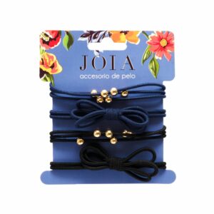 Elásticos Azul/Negro Con Lazo Con Piedreria Dorado X4 HAIR WITH FLAIR Paquete