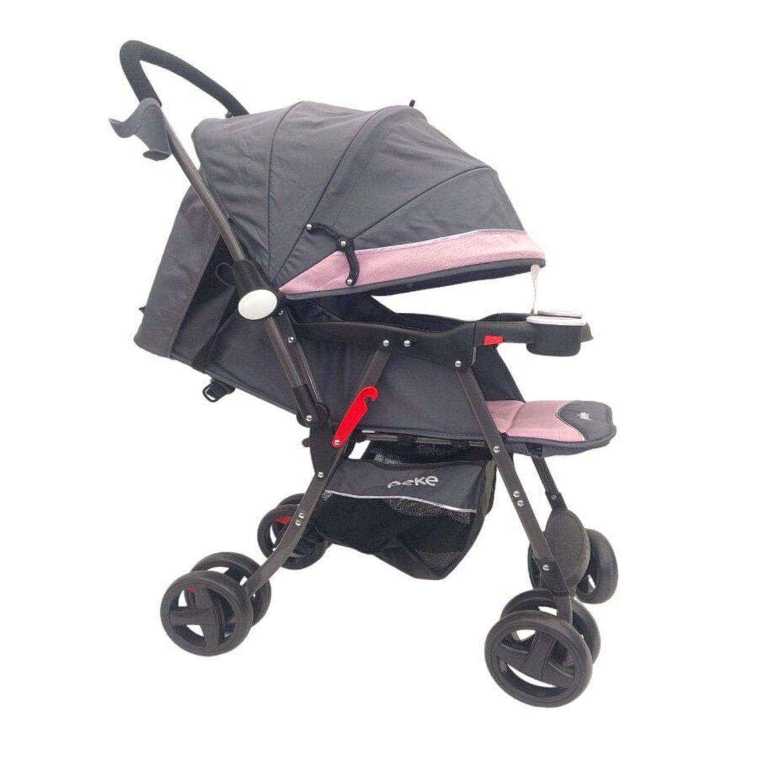 Coche Para Bebé Con Manubrio Reversible Rosado PEKE 76x45x98