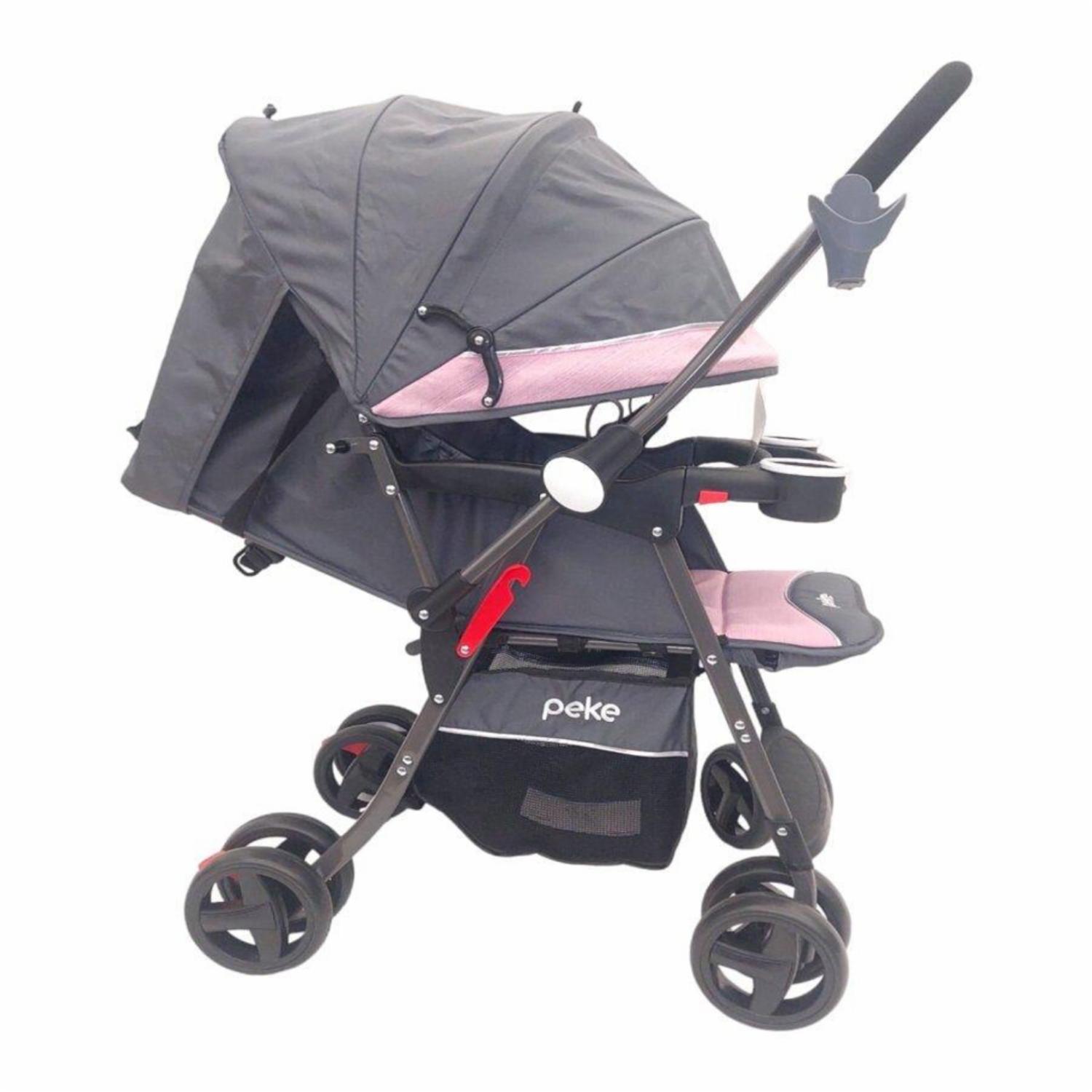 Coche Para Bebé Con Manubrio Reversible Rosado PEKE 76x45x98