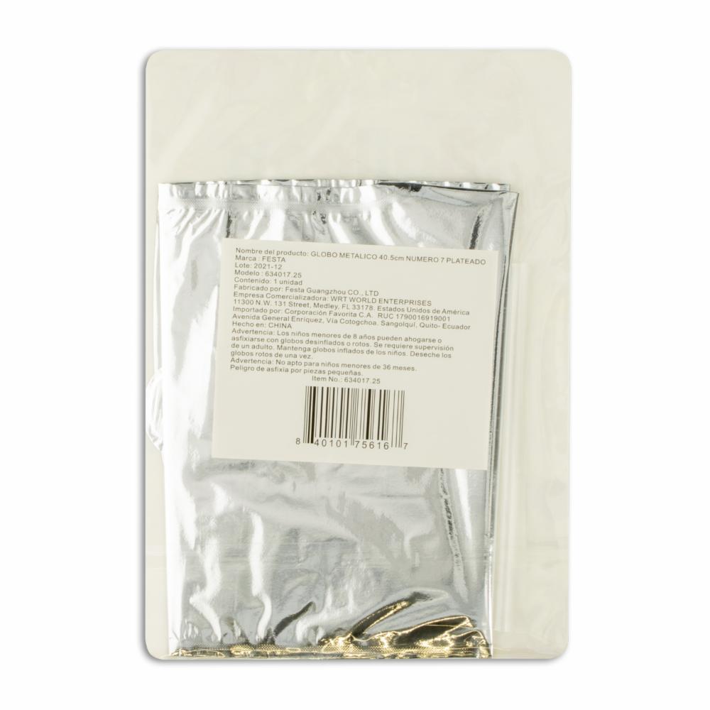 Globo Metálico Plateado BALLOON Número 7 - Imagen 2