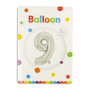 Globo Metálico Plateado BALLOON Número 9