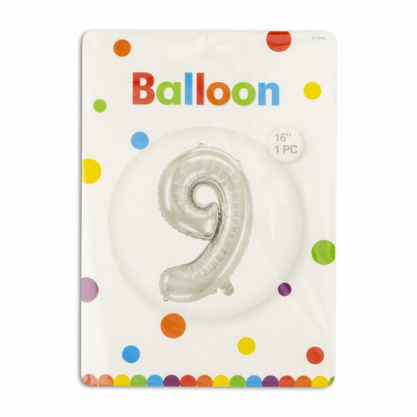 Globo Metálico Plateado BALLOON Número 9