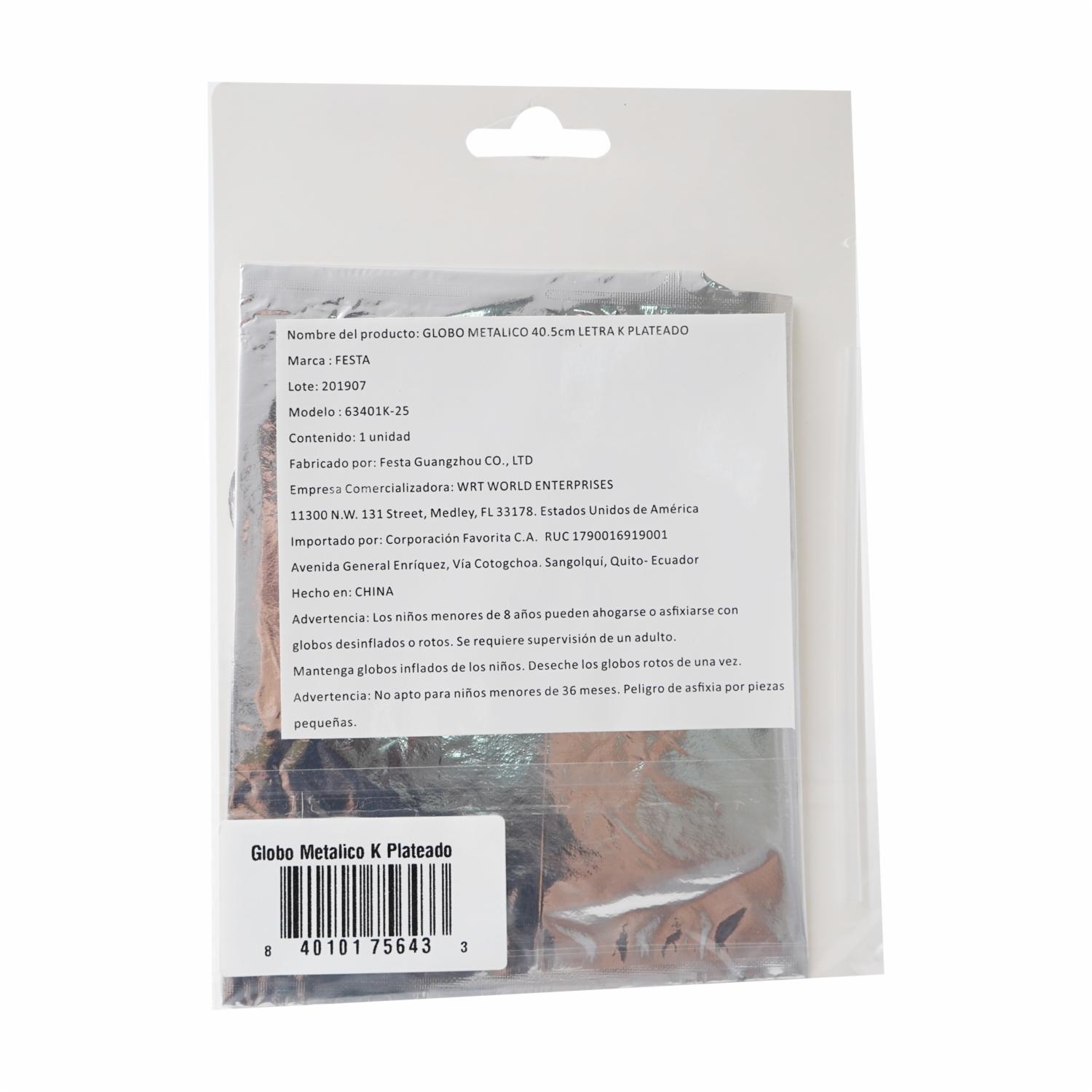 Globo Metálico Plateado BALLOON Letra K - Imagen 2