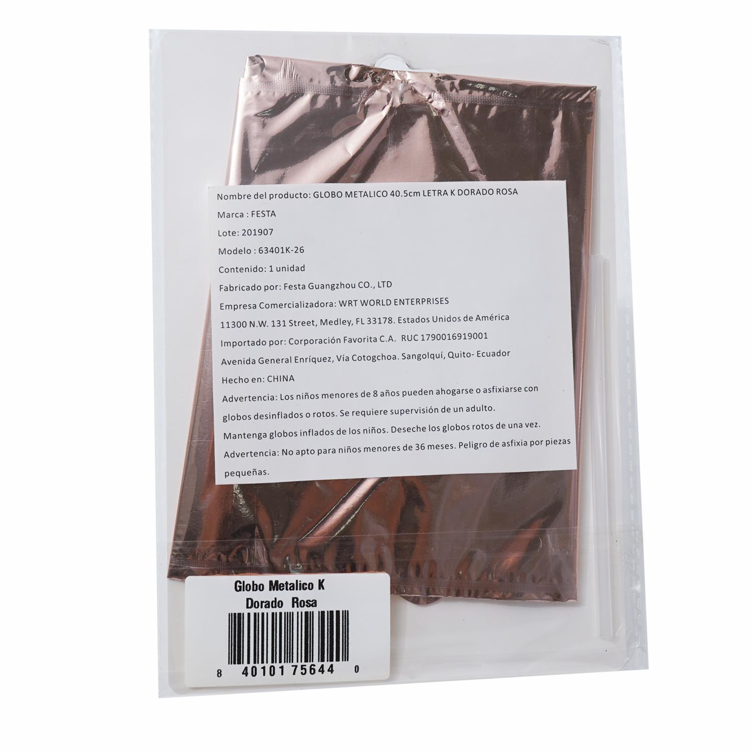 Globo Metálico Dorado Rosa BALLOON Letra K - Imagen 2