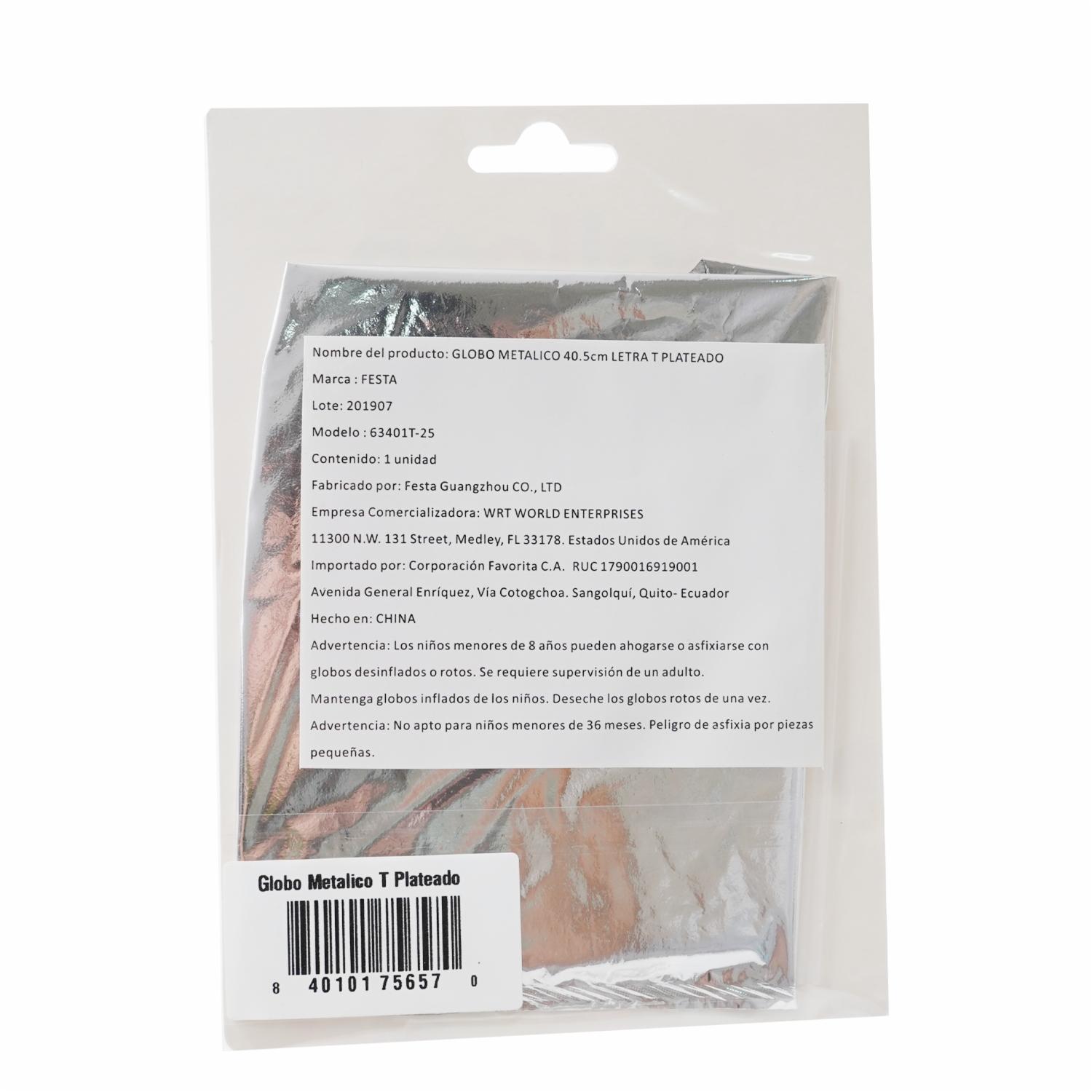 Globo Metálico Plateado BALLOON Letra T - Imagen 2