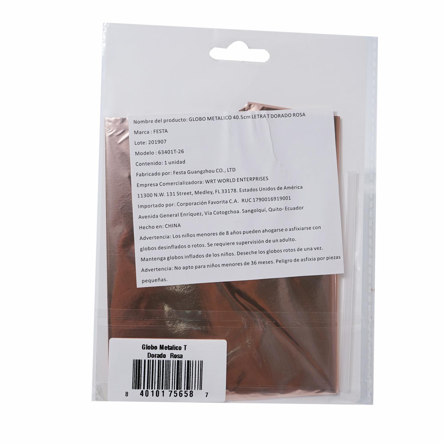 Globo Metálico Dorado Rosa BALLOON Letra T - Imagen 2