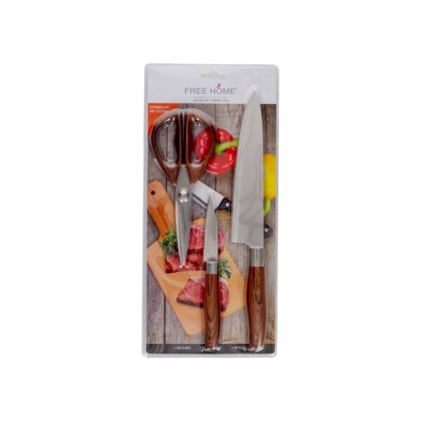 Set 3 Cuchillos Y Tijera FREE HOME 3 Piezas