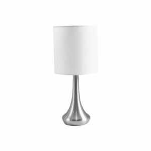 Lámpara De Mesa Plata Pantalla Blanca FREE HOME