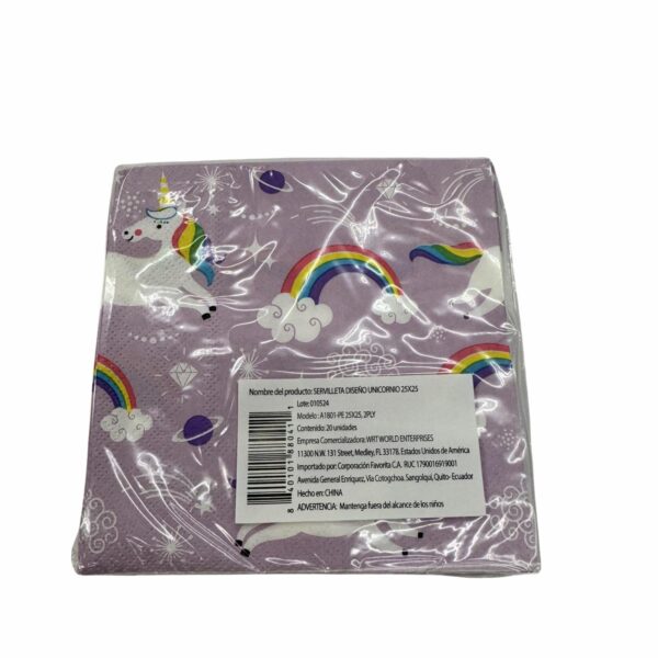 Servilleta Unicornio Morada 25X25 DFHO 20 U - Imagen 2