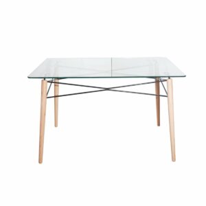 Mesa Cuadrada Vidrio HY Pata De Madera