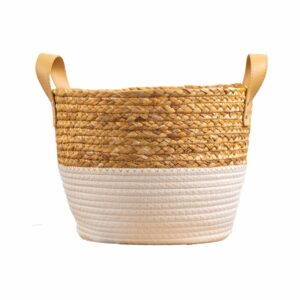 Canasto Redondo Con Asas Blanco Natural MAXWELL Pequeño