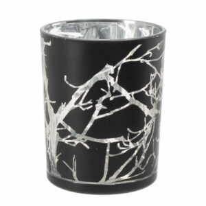 Porta Velas Decorativa De Vidrio Negro Con Blanco JOY 12.5 Cm