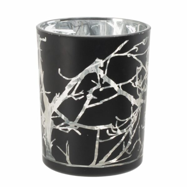 Porta Velas Decorativa De Vidrio Negro Con Blanco JOY 12.5 Cm