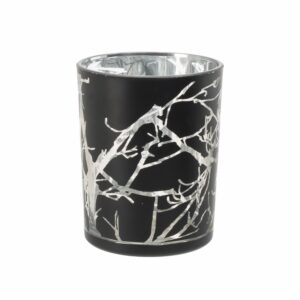 Porta Velas Decorativa De Vidrio Negro Con Blanco JOY 12.5 Cm