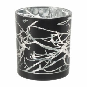 Porta Velas Decorativa De Vidrio Negro Con Blanco JOY 9 Cm