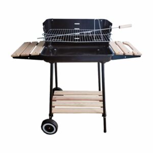 Parrilla De Carbón Con Tapa y Repisas De Madera HIGHLAND HL-AB003