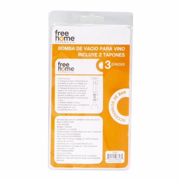 Bomba Negra De Vacio Con Tapones FREE HOME 22,3 Cm - Imagen 2