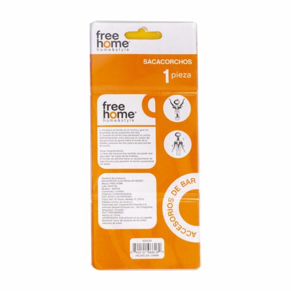 Sacacorcho Con Alas Regular Negro FREE HOME 16 Cm - Imagen 2